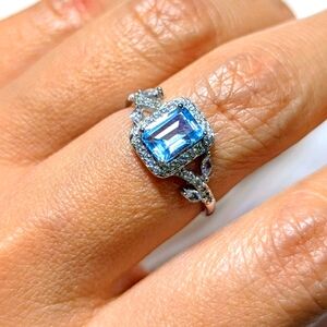 S925 silver Aquamarine emerald cut ring